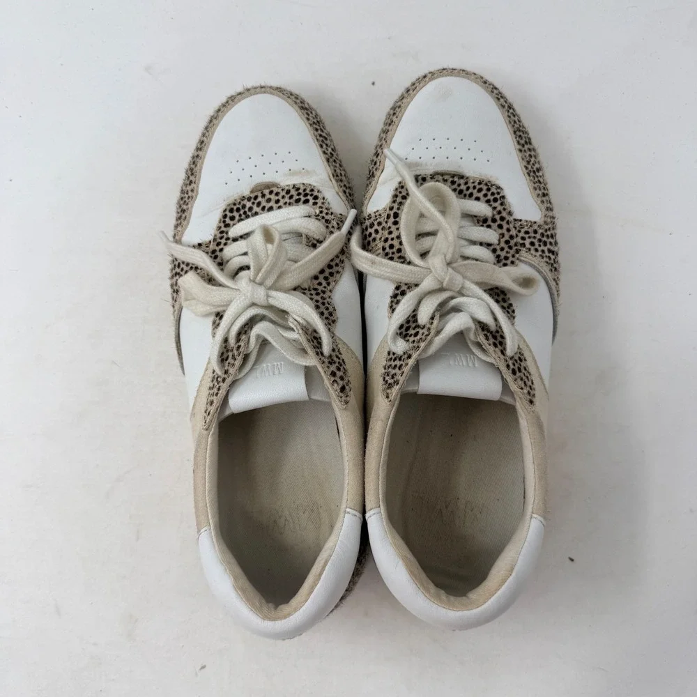 Madewell Court Sneakers 9.5 White Leather Cheetah Real Calf Hair Low Top‎